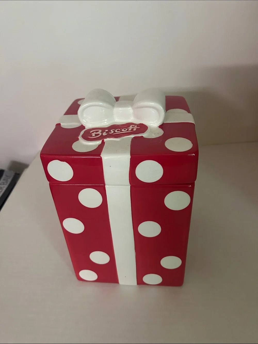 Scof Red and White Polka Dot Ceramic Gift Box with Bow
